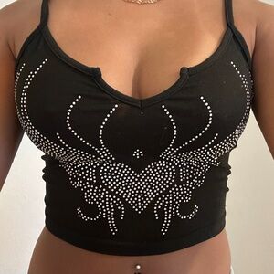 Black Rhinestone Embellished Crop Top